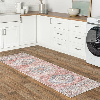 nuLOOM Desna Machine Washable Faded Vintage Ultra Thin Runner Rug, 2' 6" x 8', Peach