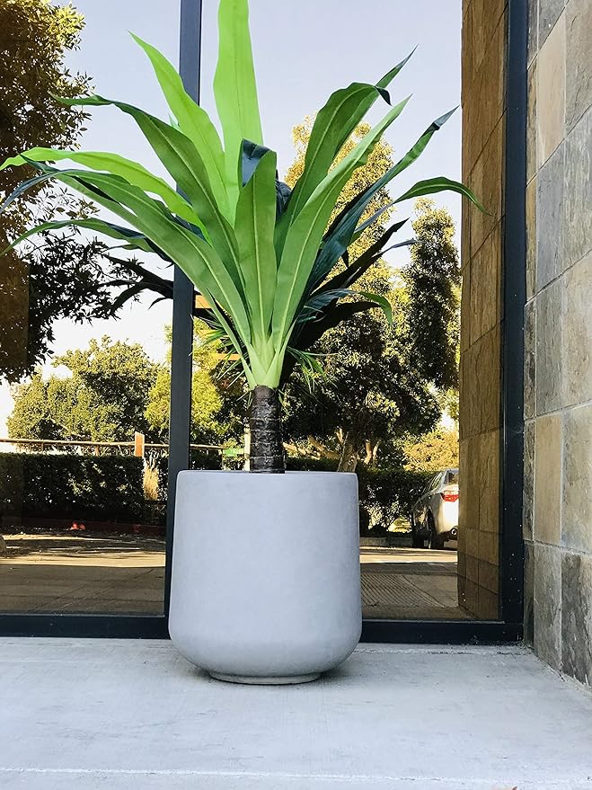 Kante 11.6" Dia Round Concrete Planter, Outdoor Indoor Large Plant Pots Containers with Drainage Hole and Rubber Plug for Home Garden Patio, Natural Concrete
