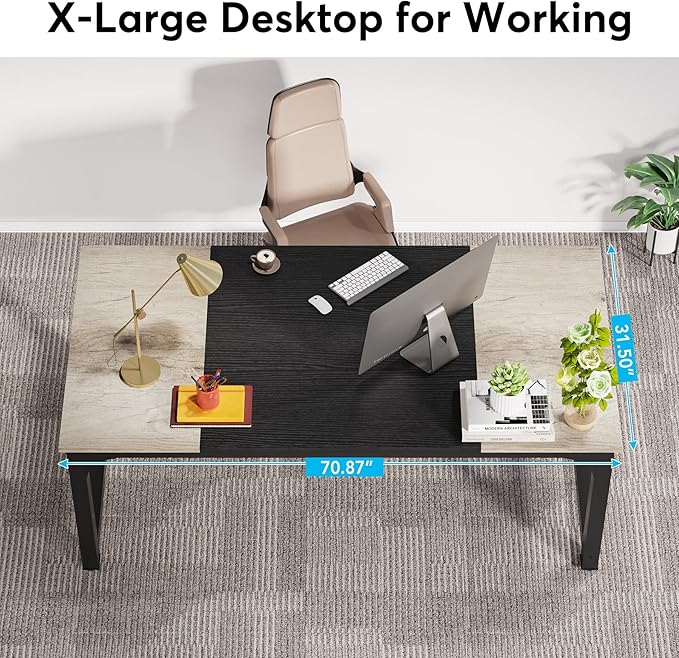70.8 Inch X-Large Executive Computer office desk, Grey+Black