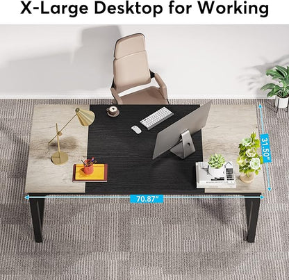 70.8 Inch X-Large Executive Computer office desk, Grey+Black