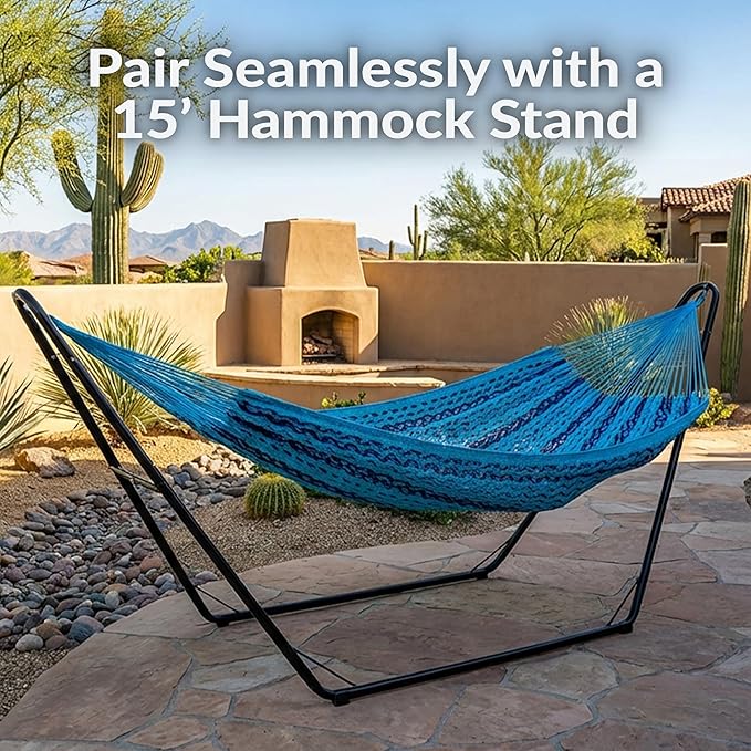Sunnydaze Handwoven XXL Thick Cord Mayan Double Hammock for Outside - 625-Pound Capacity Heavy-Duty Outdoor Hammock - Blue