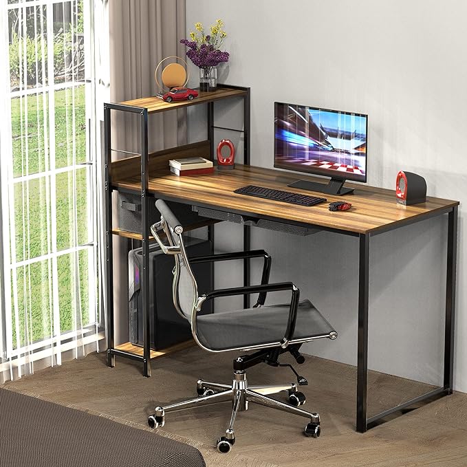 SHW 46-Inch Mission Desk with Side Shelf, 24" Deep, Walnut