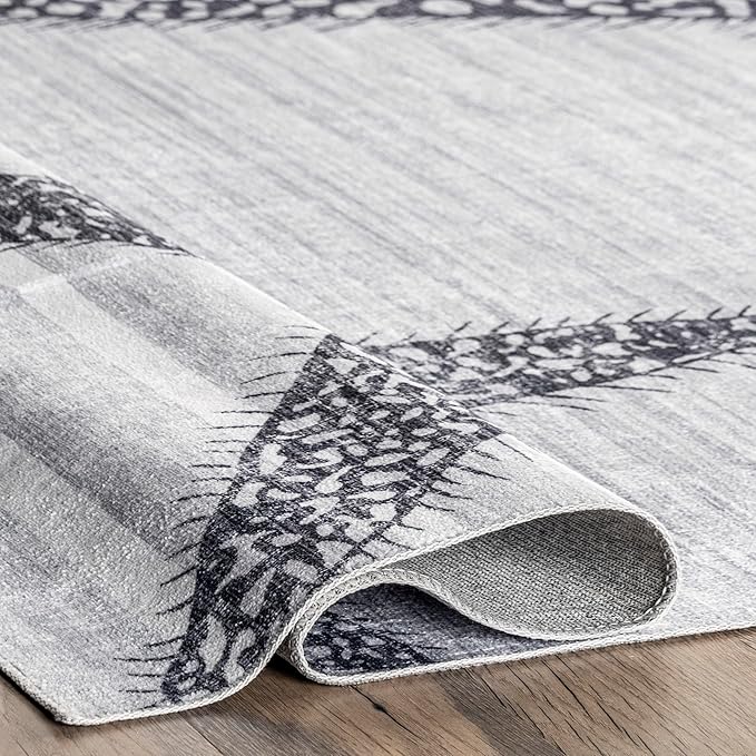nuLOOM Starfish and Stripes Machine Washable Ultra Thin Runner Rug, 2' 6" x 8', Light Grey