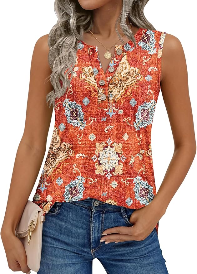 Zeagoo Womens Tank Tops Summer Sleeveless Tops Loose Button Henley Shirts Crew Neck Dress Casual 2026 Clothes