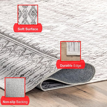 nuLOOM Hettie Transitional Tribal Machine Washable Ultra Thin Area Rug, 5' x 8', Light Grey