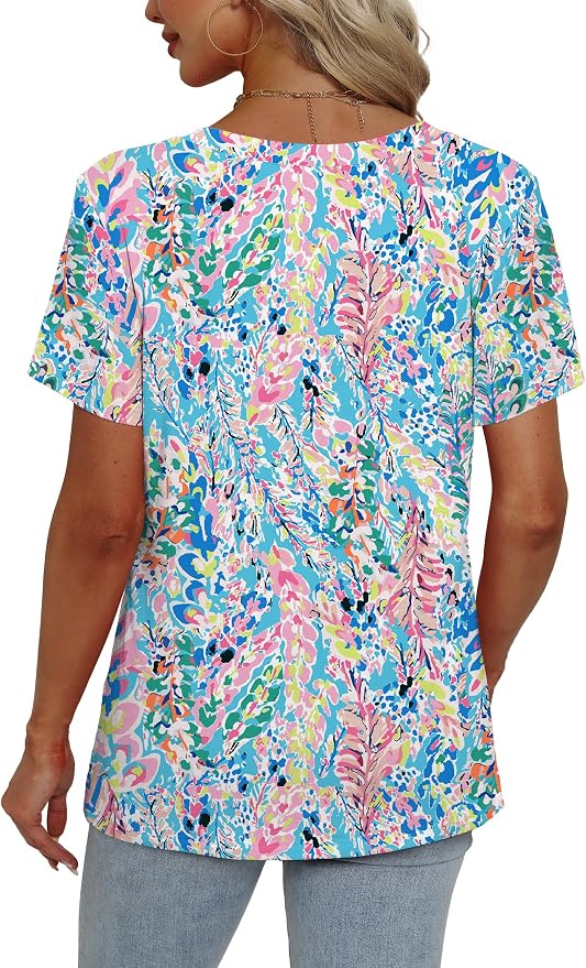 Alaroo Womens Summer Tops 2026 V Neck Short Sleeve Shirts Trendy Dressy Casual Vacation Outfits Printed