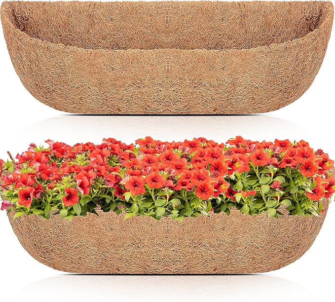 HFHOME 2 Packs 30 Inch Coco Liners for planters, 30" Trough Coconut Planter Hanging Basket Liners Replacement for Window Box Hanging Trough Planter