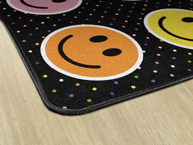 Flagship Carpets Smiley Seating (Seats 24) Classroom Area Rug or Educational Learning Mat, Kids Room or Playroom Carpet, 7'6" x 12', Black/Multi