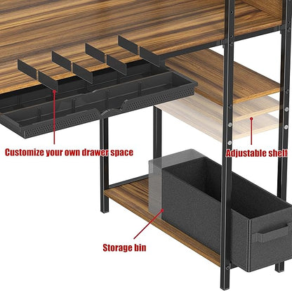 SHW 46-Inch Mission Desk with Side Shelf, 24" Deep, Walnut