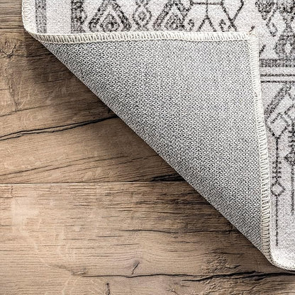 nuLOOM Hettie Transitional Tribal Machine Washable Ultra Thin Area Rug, 5' x 8', Light Grey