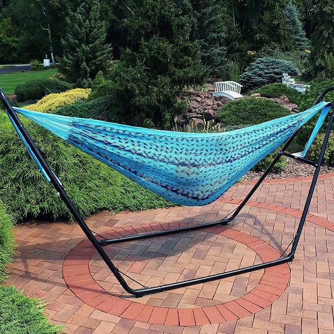 Sunnydaze Handwoven XXL Thick Cord Mayan Double Hammock for Outside - 625-Pound Capacity Heavy-Duty Outdoor Hammock - Blue