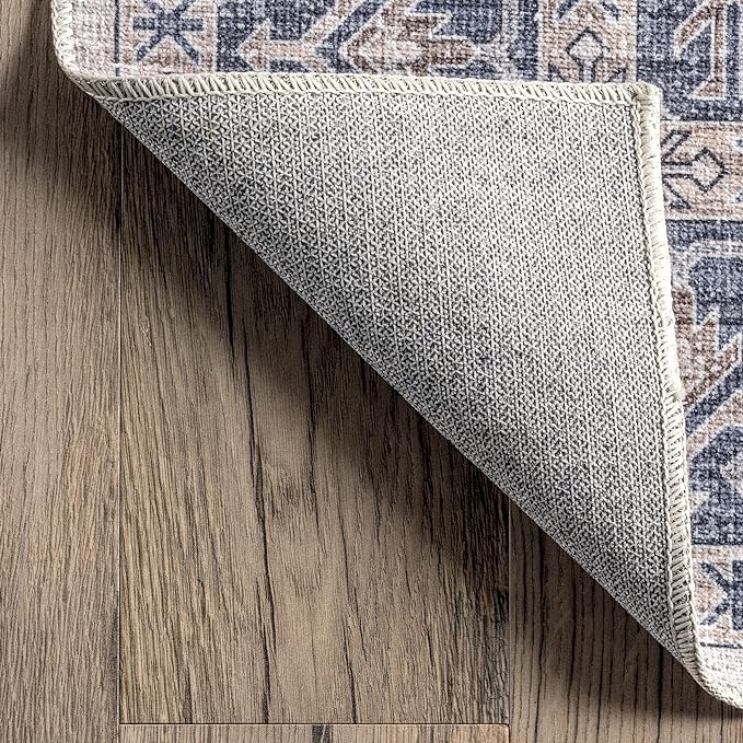 nuLOOM Finley Machine Washable Vintage Distressed Ultra Thin Area Rug, 6' x 9', Grey