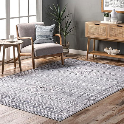 nuLOOM Jenine Southwestern Machine Washable Ultra Thin Area Rug, 6x9, Grey