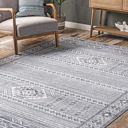 nuLOOM Jenine Southwestern Machine Washable Ultra Thin Area Rug, 6x9, Grey