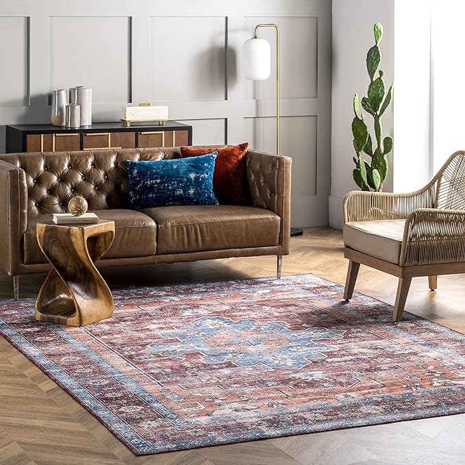 nuLOOM Zena Medallion Machine Washable Ultra Thin Accent Rug, 2' x 3', Rust