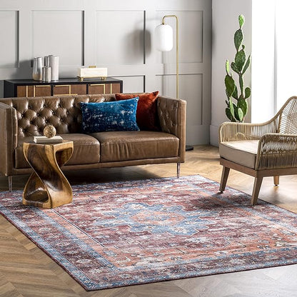 nuLOOM Zena Medallion Machine Washable Ultra Thin Accent Rug, 2' x 3', Rust