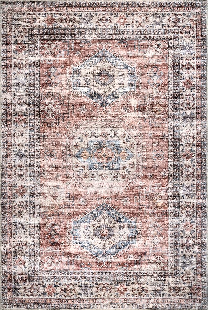 nuLOOM Desna Machine Washable Faded Vintage Ultra Thin Area Rug, 5' x 8', Peach