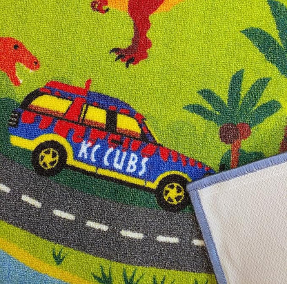 KC Cubs Playtime Collection Dinosaur Dino Safari Road Map Educational Learning & Game Area Rug Carpet for Kids and Children Bedrooms and Playroom (3'3" x 4'7")