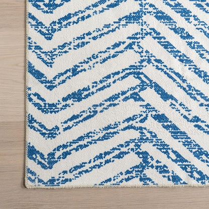 nuLOOM Rosanne Machine Washable Geometric Runner Rug, 2' 6" x 8', Blue, Rectangular, 0.1" Thick