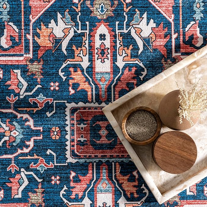 nuLOOM 4x6 Machine Washable Rain Haven Vintage Medallion Area Rug, Rust, Traditional Faded Design, Non-Slip Backing, Stain Resistant, For Bedroom, Dining Room, Living Room, Kitchen