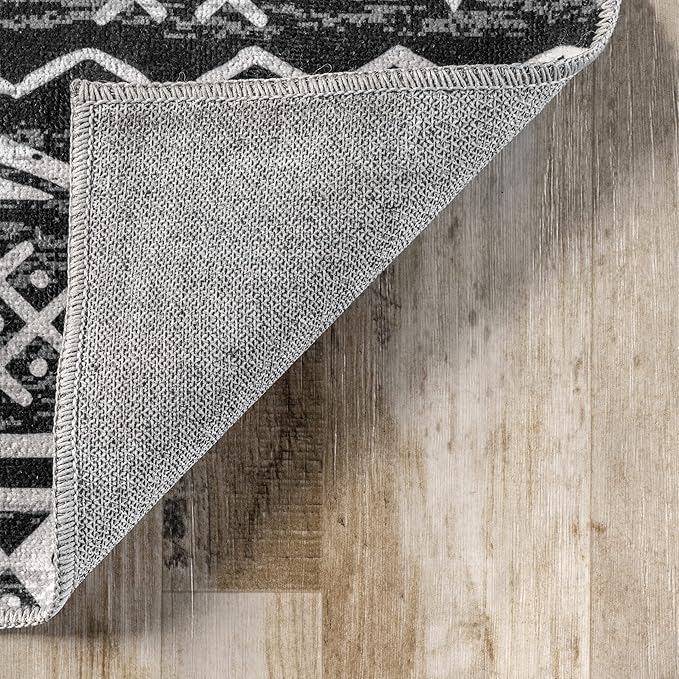 nuLOOM Madlyn Tribal Machine Washable Ultra Thin Area Rug, 8' x 10', Charcoal