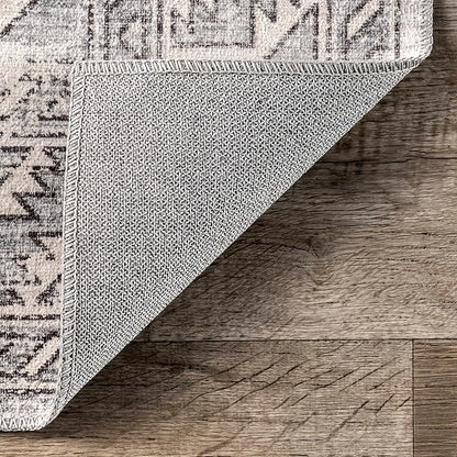 nuLOOM 5x8 Machine Washable Rain Haven Vintage Medallion Area Rug, Grey, Traditional Faded Design, Non-Slip Backing, Stain Resistant, For Bedroom, Dining Room, Living Room, Kitchen