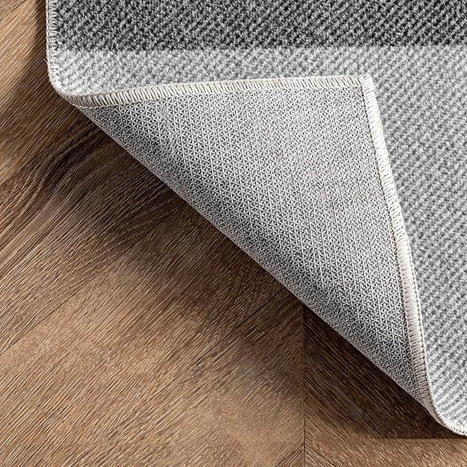 nuLOOM Lucy Machine Washable Farmhouse Buffalo Plaid Ultra Thin Runner Rug, 2' 6" x 10', Grey