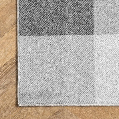 nuLOOM Lucy Machine Washable Farmhouse Buffalo Plaid Ultra Thin Runner Rug, 2' 6" x 10', Grey