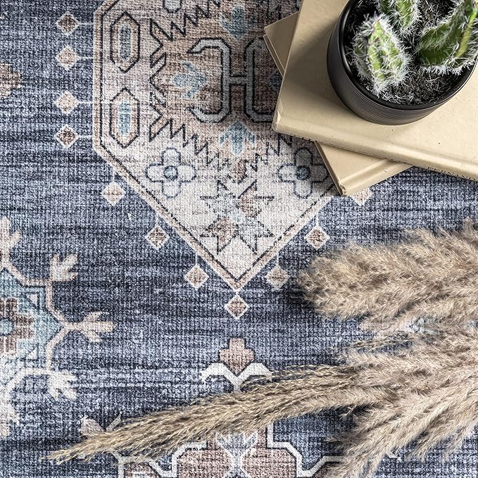 nuLOOM Finley Machine Washable Vintage Distressed Ultra Thin Area Rug, 6' x 9', Grey