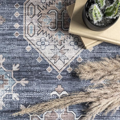 nuLOOM Finley Machine Washable Vintage Distressed Ultra Thin Area Rug, 6' x 9', Grey
