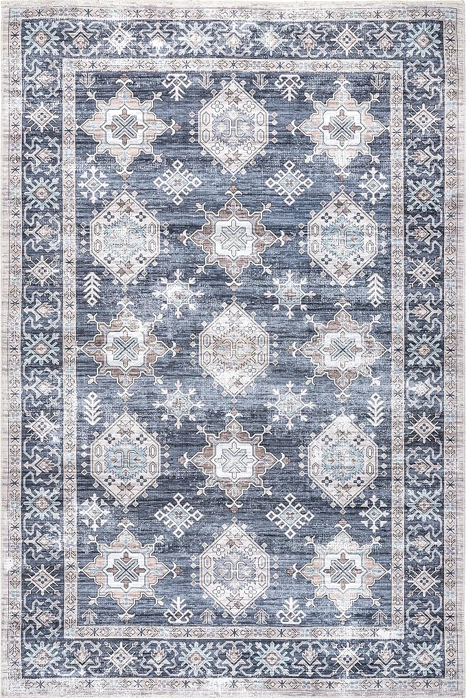 nuLOOM Finley Machine Washable Vintage Distressed Ultra Thin Area Rug, 6' x 9', Grey