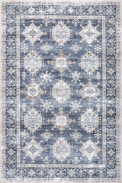 nuLOOM Finley Machine Washable Vintage Distressed Ultra Thin Area Rug, 6' x 9', Grey