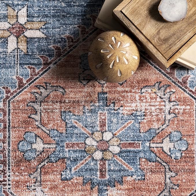 nuLOOM Zena Medallion Machine Washable Ultra Thin Accent Rug, 2' x 3', Rust