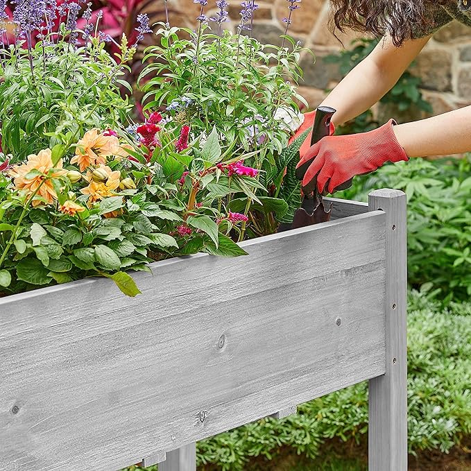 Yaheetech 1pc Raised Garden Bed Outdoor with Legs Horticulture Elevated Wood Planter Boxes w/Stable Rectangle Structure Standing Planter for Vegetables Flowers Herbs Planting,Gray