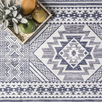 nuLOOM Jenine Southwestern Machine Washable Ultra Thin Area Rug, 6x9, Grey
