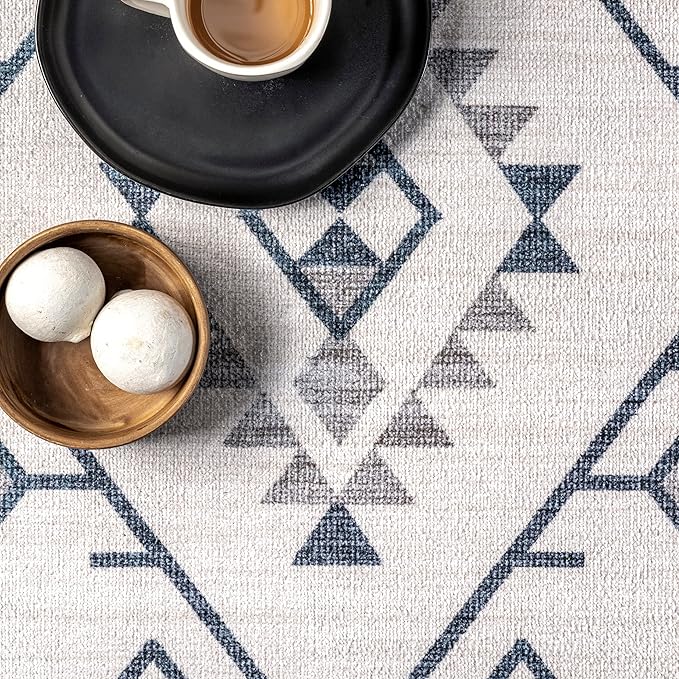 nuLOOM Evalyn Southwestern Machine Washable Ultra Thin Area Rug, 9' x 12', Cream
