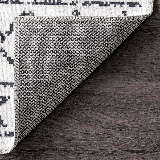 nuLOOM Noa Machine Washable Tribal Moroccan Ultra Thin Area Rug, 8' Square, White