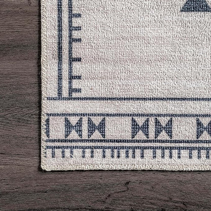 nuLOOM Evalyn Southwestern Machine Washable Ultra Thin Area Rug, 9' x 12', Cream