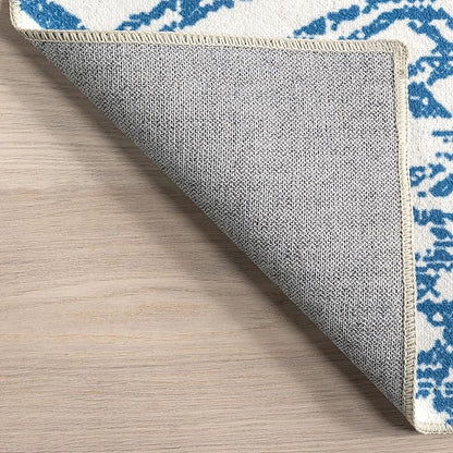 nuLOOM Rosanne Machine Washable Geometric Runner Rug, 2' 6" x 8', Blue, Rectangular, 0.1" Thick