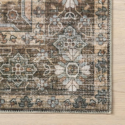 nuLOOM Devin Machine Washable Vintage Medallion Ultra Thin Accent Rug, 2' x 3', Light Brown