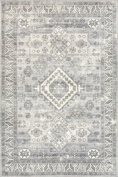 nuLOOM 5x8 Machine Washable Rain Haven Vintage Medallion Area Rug, Grey, Traditional Faded Design, Non-Slip Backing, Stain Resistant, For Bedroom, Dining Room, Living Room, Kitchen