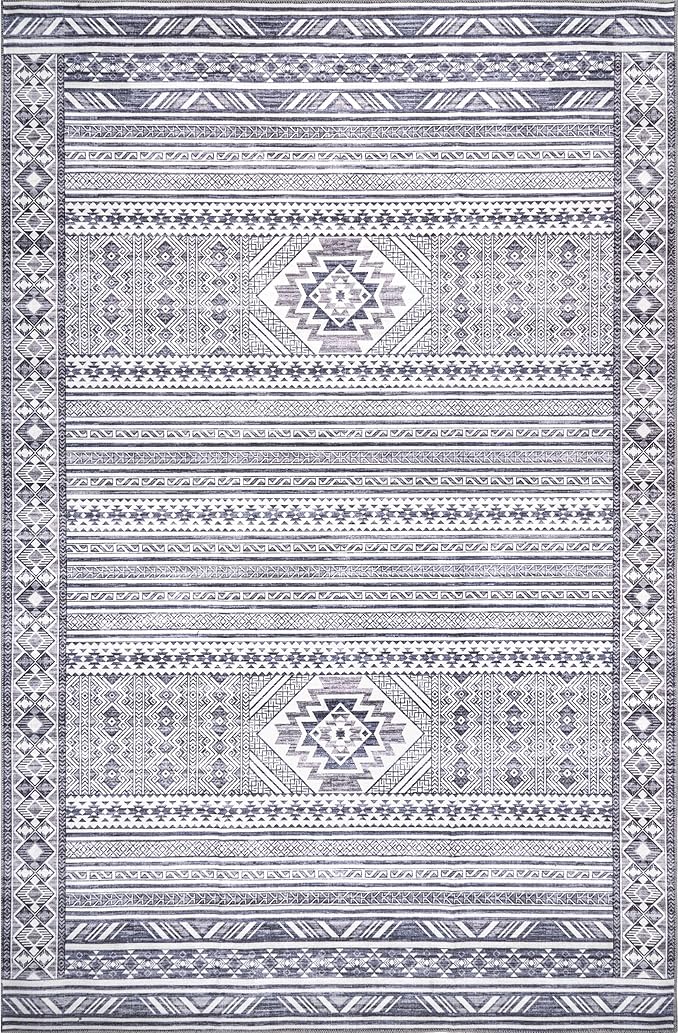 nuLOOM Jenine Southwestern Machine Washable Ultra Thin Area Rug, 6x9, Grey