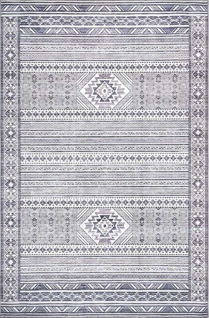 nuLOOM Jenine Southwestern Machine Washable Ultra Thin Area Rug, 6x9, Grey